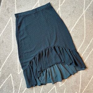H&M Navy Blue Ditsy Floral Ruffle High Low Hem Skirt